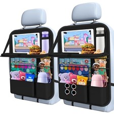 1 Pack Car Backseat Organizer with Tray, Tablet Holder for Kids Trip Black 1