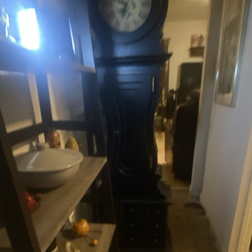 Black Wood & Glass Longcase/Grandfather Clock, Analog Roman Numeral Dial