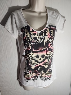 AVRIL LAVIGNE Abbey DAWN shirt M White Black Pink Skull Music Thin