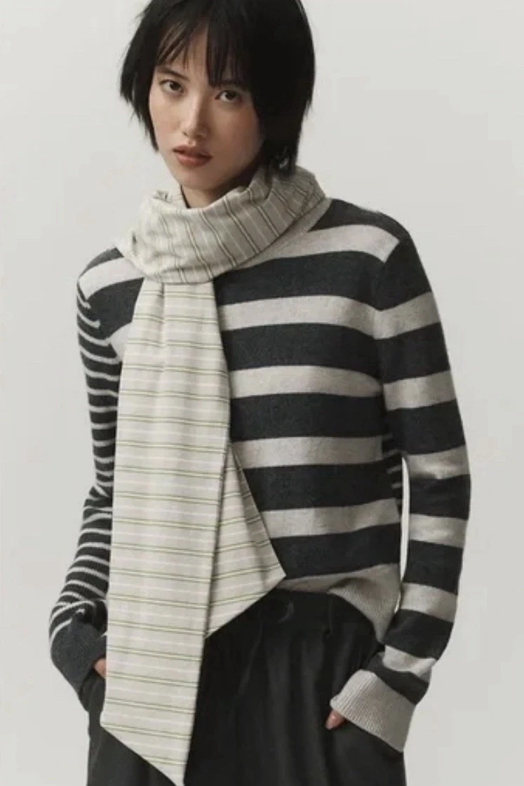 Daily Practice by ANTHROPOLOGIE Gray Green Pin Striped Scarf NWOT $58
