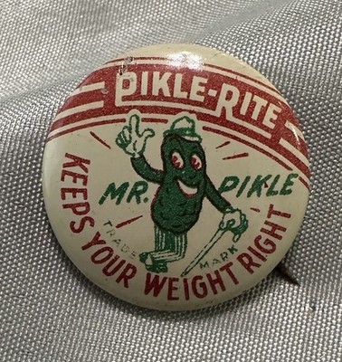 1940 s Vintage Mr. Pikle Advertising Button Pin Funny Cute Nostalgic .75 Inch 