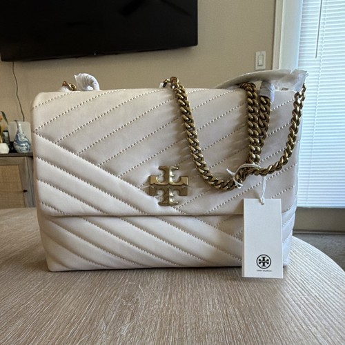 Tory Burch Kira Chevron Convertible Shoulder Bag Cream Gold Chain Magnetic