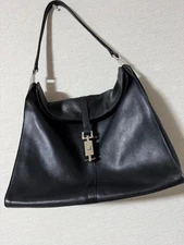 Gucci One Shoulder Bag Black Jackie Silver Hardware Leather