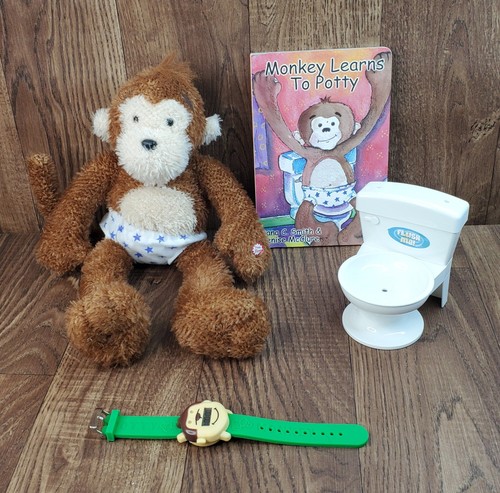 Monkey Learns To Potty Plush Toilet Watch Book Lot Tested Works