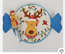 Temptations "WIMBLIE THE REINDEER" Cheese Plate w/Matching Spreader Set