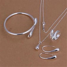 925 Sterling Silver Water drop bangle Bracelet necklace earring ring Jewelry set