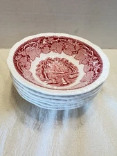 6 Mason’s Vista Cereal/Soup Bowls Pink/Red 6 1/4” wide  England *Mark Different