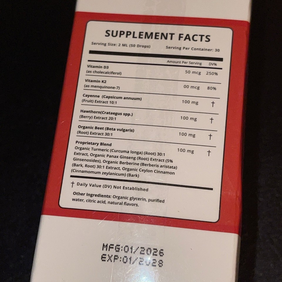 Cayenne Pepper Hawthorn Beet Root Turmeric Vitamin K2+D3 Drops New/exp ...