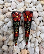 A Pair Of Small Hand Painted Hair Clips - Red Flowers