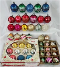 45 Shiny Brite Glass Christmas Ornaments Silent Night Mica UFO Top Vintage Lot