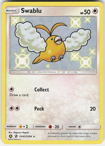 Swablu SV42/SV94 Shiny Rare Hidden Fates Shiny Vault Pokemon Holo Lightly Played