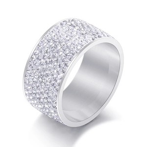 Authentic Crystal Pave Ring 8 Row Gold Plated Wide Band Women Jewelry