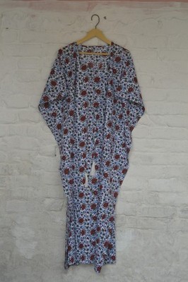 100% TARRIF FREE 0% CHARGE 100% Cotton Jaipur Hand Print Long Kaftan Dress KF-5*