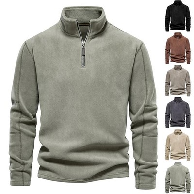Herren Sweatshirt Fleecepullover Fleece Half Zip Pullover Stehkragen Langarm NEU