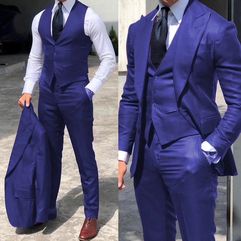 Men's Formal Suits Peak Lapel Business Office Party Groom Wedding Tuxedos Slim - Image 3 of 4