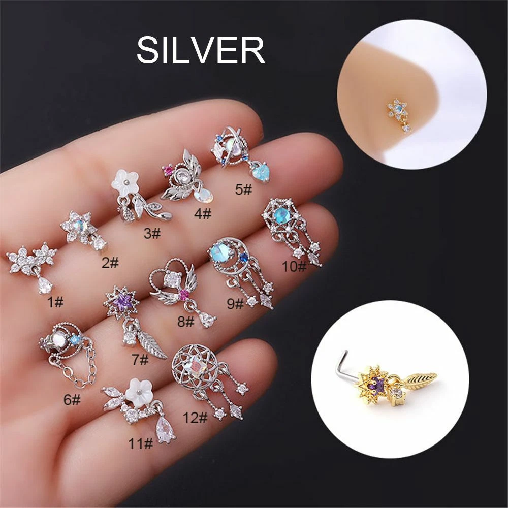 Jewelry Stainless Steel L Dangle Nose Studs Body Piercing Nose