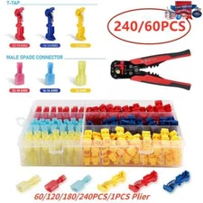 240/60Pcs T-Taps Wire Terminal Connectors Insulated 22-10 AWG Quick Splice Kit
