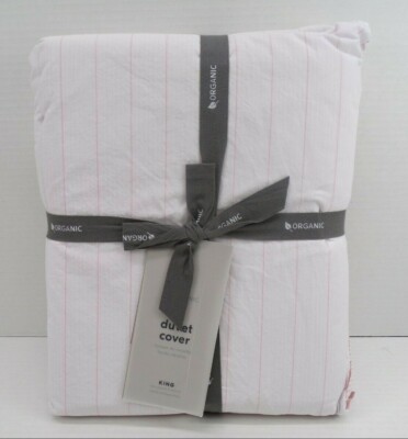 West Elm Organic Washed Cotton Stripe Duvet Cover King Pink #9861E