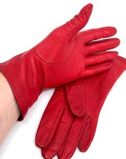 Gloves Red Kid Leather 1950s Saks Fifth Avenue Silk Lined Size 6.5 Shorties Vtg