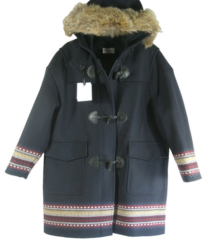 NWT Red Valentino Toggle Coat with Genuine Coyote Fur Trim in Navy - SZ 44  #W28