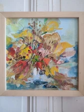 Clodine Colomer (1943 Oil on Canvas " Still Life Au Bouquet of Flowers " Enca