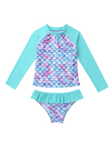 Girl Bikinis Swimsuits Fish Scales Printed Rash Guard Tops+Bottoms Bathing Suits - Picture 15 of 46