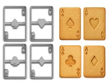 Poker Card Cookie Cutter Set Ace Suits (Heart, Spade, Diamond, Club)4x2.6 Inches
