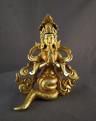 Gold Face Buddhism Snake Goddess Naga kanya Gold Plated Copper