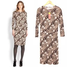 NWT Tory Burch Dagny Runway Botanical Dress in a Silk Jersey Brown Women's XS