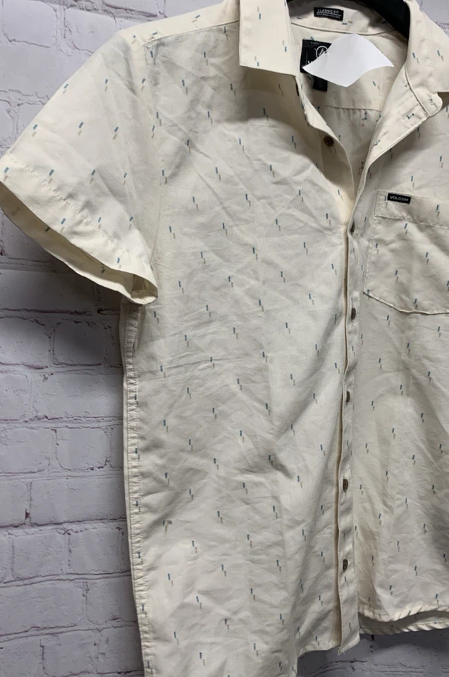 Volcom Small Men's Classic Fit Button Shirt Beige Print NEW - Image 4 of 4