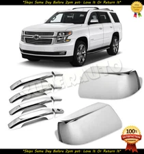 For 2015-2020 Chevy Tahoe Chrome Top Half Mirror+FULL 4DR Handle Cover No Smart