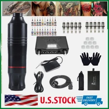 Complete Tattoo Kit Motor Pen Machine Inks Power Supply Needles Gloves