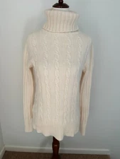 J. Crew wool/angora blend women sweater cable knit white size S turtle neck 
