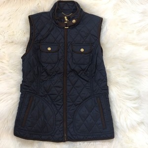 Banana-Republic-Womens-Petite-Xs-Navy-Blue-Vest-Quilted-Zip-Up-Suede-Trim-NEW