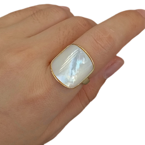 Natural White Sea Shell Mother Of Pearl Ring Square Shape Adjustable - Picture 4 of 6