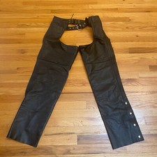 First Leather Motorcycle Chaps Sz Large Unisex Women's Men's Black Snap Zip
