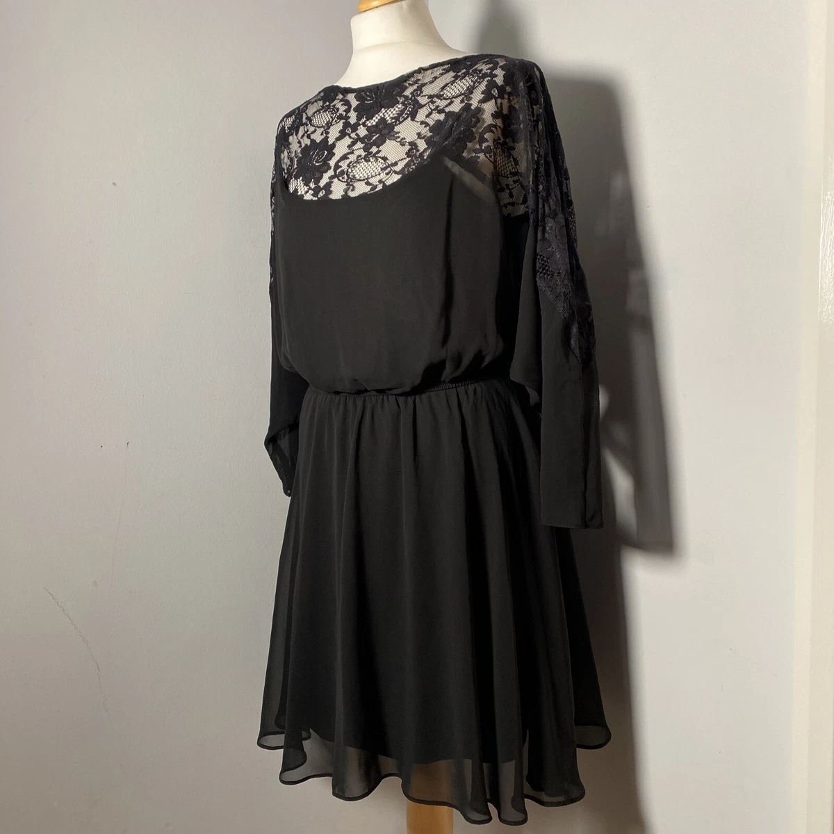 ASOS Black Occasion Dress UK 12 Lace Top Lined Christmas Party eBay
