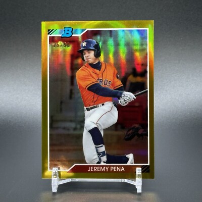 2020 Bowman Heritage Chrome Jeremy Pena Gold Refractor #'d /50 #92CP-JP - Astros