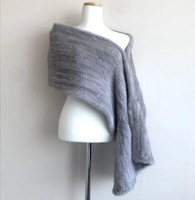Genuine Real Gray Mink Fur Knit Stole Scarves Shawl Coat Luxury Blanket Jacket 