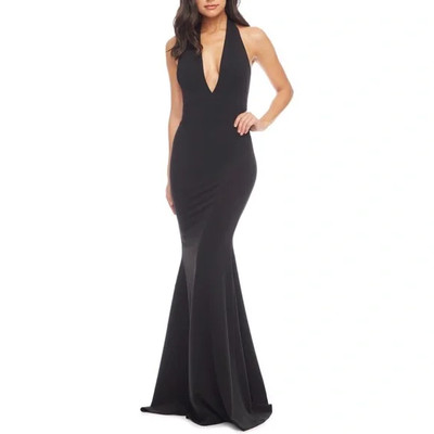 NWT Dress The Population Camden Halter Gown Mermaid Medium M Black $268