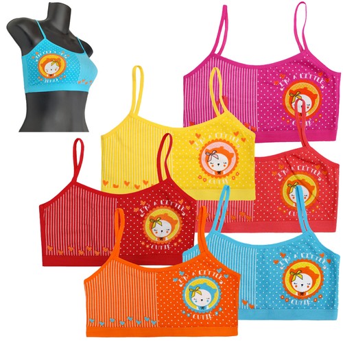 6 PK GIRL'S TRAINING BRA MULTICOLOR MULTI DESIGN COTTON SPANDEX 8-12 YRS - Picture 31 of 40
