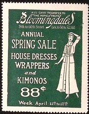 Bloomingdales House Dresses Wrappers Kimonos Spring Sale Poster Stamp c1915