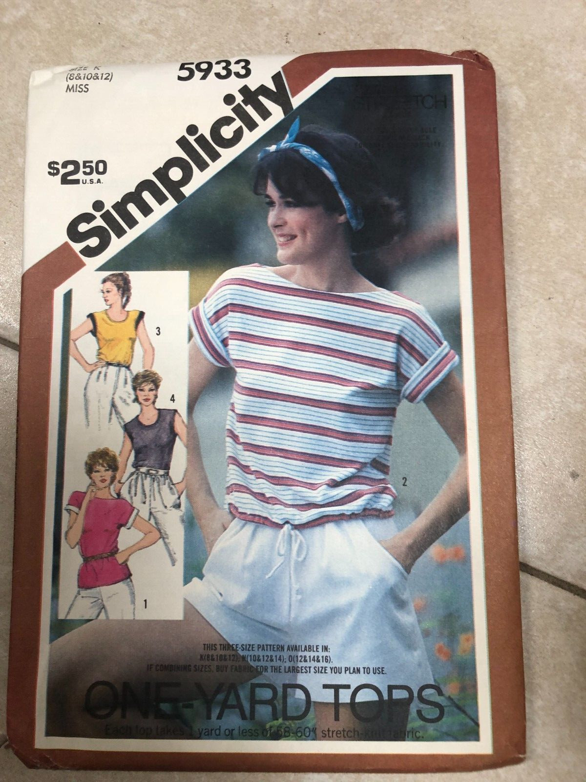 Simplicity 5933 Sewing pattern Misses One-Yard Tops, 4 views, 8-12, UNCUT