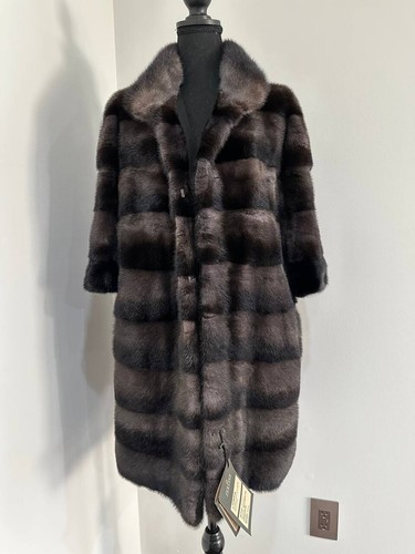 Noir Amethyst Real Genuine Mink Fur Coat with Violet-Black Striped shi L 1201125 - Picture 17 of 20