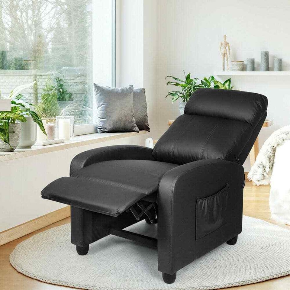 27 in. Width Big and Tall Black Leather Power Reclining 3 Position