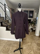 Shanghai Tang Eggplant Wool Iconic  Mao Six Frog Button Jacket 12