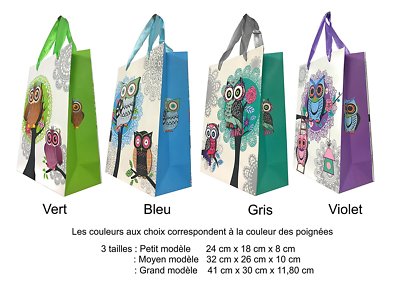 Lot De 4 Sacs Cadeaux Chouettes 3D Violet - Grand Modèle 41x30x12 Cm - Parfait Pour Emballer Avec Style