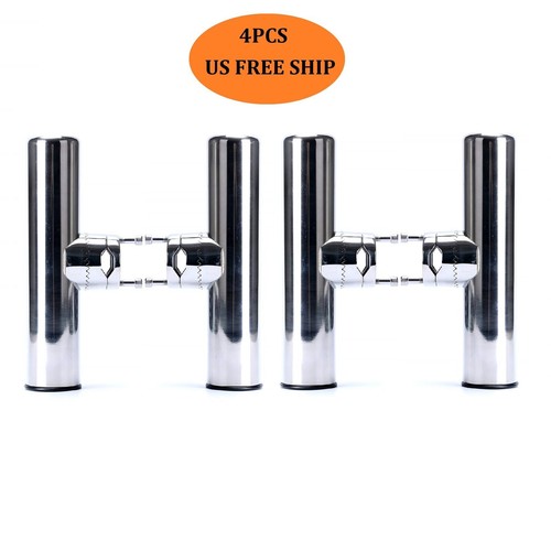 4 Pack Fishing Rod Holder Adjustable Stainless Steel Rail Mount Rails 7/8" to 1" - Picture 3 of 11
