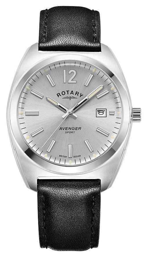 Rotary Men s Avenger Sport Silver Dial Black Leather Strap