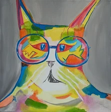 Cat Painting Collectible Abstract Face Expressionism Pop Art By Samantha McLean